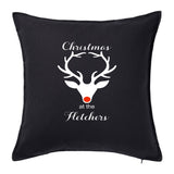 Christmas at the Family Name - Personalised Christmas Cushion with Stag Head