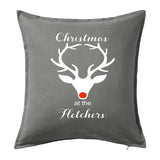 Christmas at the Family Name - Personalised Christmas Cushion with Stag Head