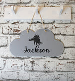 Personalised Cloud Door Sign ~ Cloud Shaped Bedroom Sign ~ Children's Bedroom Nursery Sign Dinosaur