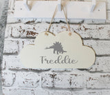 Personalised Cloud Door Sign ~ Cloud Shaped Bedroom Sign ~ Children's Bedroom Nursery Sign Dinosaur
