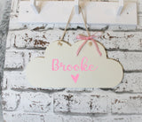 Personalised Cloud Door Sign ~ Cloud Shaped Bedroom Sign ~ Children's Bedroom Nursery Sign Heart