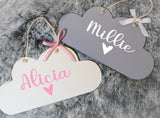 Personalised Cloud Door Sign ~ Cloud Shaped Bedroom Sign ~ Children's Bedroom Nursery Sign Heart