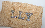 Personalised Monogram Initials Mrs Wedding Straw Clutch Bag Hen Party Bride Honeymoon