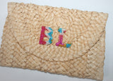 Personalised Monogram Initials Mrs Wedding Straw Clutch Bag Hen Party Bride Honeymoon