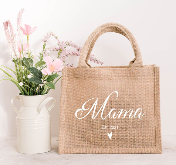Personalised Mini Shimmer Jute Hessian Gift Bag ~ Mother's Day ~ Birthday ~ Mama Mummy Mum Nana Auntie Grandma