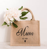 Personalised Mini Shimmer Jute Hessian Gift Bag ~ Mother's Day ~ Birthday ~ Mama Mummy Mum Nana Auntie Grandma