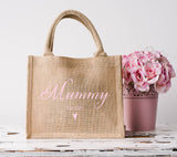 Personalised Mini Shimmer Jute Hessian Gift Bag ~ Mother's Day ~ Birthday ~ Mama Mummy Mum Nana Auntie Grandma