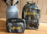 Personalised Camouflage Childrens Bag School Backpack Rucksack & Lunch Box with name
