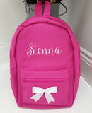 Personalised Mini Kids Childrens Rucksack Backpack School Nursery Bag with Name and Bow