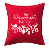 The Family Name Believe - Personalised Christmas Cushion