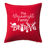 The Family Name Believe - Personalised Christmas Cushion