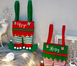 Personalised Christmas Xmas Elf Stockings ~ Elf Leg Xmas Bags