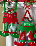 Personalised Christmas Xmas Elf Stockings ~ Elf Leg Xmas Bags