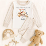 Personalised When I Wake Up I Will Be 1,2,3,4,5,6,7,8,9 Stripe Pyjamas ~ Gift for Boy Girl ~ Transport ~  Patchwork Tractor  ~ Birthday Pjs