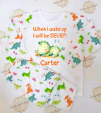 Personalised When I Wake Up I Will Be 1, 2, 3, 4, 5, 6, 7, 8, 9 Dinosaur ~ Birthday Pyjamas ~ Gift for Boy Girl ~ Custom Dinosaur Pyjamas