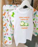 Personalised When I Wake Up I Will Be 1, 2, 3, 4, 5, 6, 7, 8, 9 Dinosaur ~ Birthday Pyjamas ~ Gift for Boy Girl ~ Custom Dinosaur Pyjamas