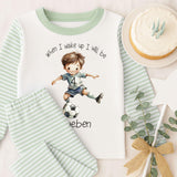 Personalised When I Wake Up I Will Be Football Pyjamas with Name & Age ~ Birthday Gift Boy Girl ~ Stripe Pjs ~ Various Colours Available