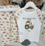 Personalised When I Wake Up I Will Be 1,2,3,4,5,6,7,8,9 Pyjamas ~ Gift for Boy Girl ~ Transport Tractors Cars Construction ~ Birthday Pjs