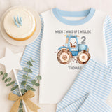 Personalised When I Wake Up I Will Be 1,2,3,4,5,6,7,8,9 Stripe Pyjamas ~ Gift for Boy Girl ~ Transport ~  Patchwork Tractor  ~ Birthday Pjs