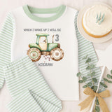 Personalised When I Wake Up I Will Be 1,2,3,4,5,6,7,8,9 Stripe Pyjamas ~ Gift for Boy Girl ~ Transport ~  Patchwork Tractor  ~ Birthday Pjs