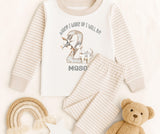 Personalised When I Wake Up I Will Be Age Number with Patchwork Dinosaurs Natural Stripe Pyjamas ~ Birthday Gift for Boy Girl ~Dinosaur Fan
