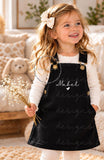 Personalised Girls Fleece Dungaree Dress, Name Pinafore Dress, Baby Toddler Outfit, Dusty Pink, Grey Marl, Black, Personalised Gift