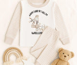 Personalised When I Wake Up I Will Be Age Number with Patchwork Dinosaurs Natural Stripe Pyjamas ~ Birthday Gift for Boy Girl ~Dinosaur Fan