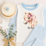 Personalised Pony Horse with Pink Bow ~  Stripe Pyjamas ~ Birthday, Christmas Gift for Boy Girl