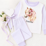 Personalised Pony Horse with Pink Bow ~  Stripe Pyjamas ~ Birthday, Christmas Gift for Boy Girl