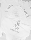 Personalised Teddy Bear Newborn Baby Shower Gender Reveal Gift Set ~ Baby Blanket ~ Baby Bib ~ Baby Vest ~ Baby Sleepsuit 0-3 Months