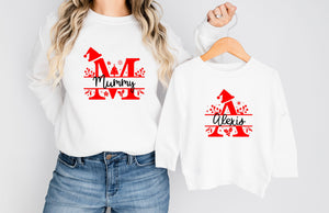 Personalised Christmas Letter and Name Top ~ Xmas Sweater Sweatshirt Twinning