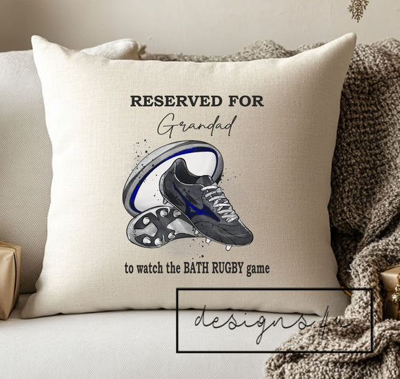 Personalised Bath Rugby Union Cushion to watch the Game~ Daddy, Grandad, Any Name ~ Father's Day Gift Birthday Teacher Present Include Pad
