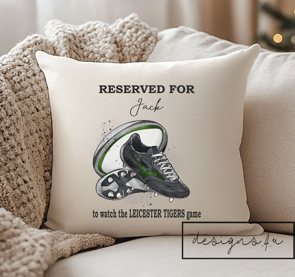 Personalised Leicester Tigers Rugby Union Cushion to watch the Game~Daddy, Grandad, Name ~Father's Day Gift Birthday Teacher Present Inc Pad