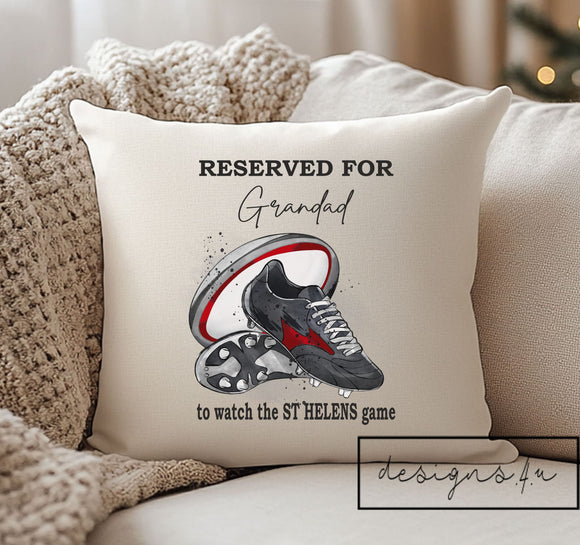 Personalised St Helens Rugby Cushion to watch the Game ~ Daddy, Grandad, Name ~ Father's Day Gift Birthday Teacher Present Includes Pad