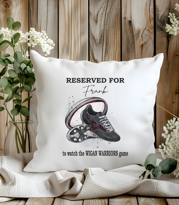 Personalised Wigan Warriors Rugby Cushion to watch the Game ~ Daddy, Grandad, Name ~ Father's Day Gift Birthday Teacher Present Includes Pad