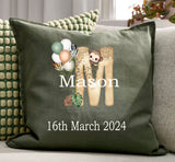 Personalised Safari Jungle Alphabet Cushion Pillow including infill ~ Letter and Name ~ Custom Cushion ~ Nursery Decor Playroom Newborn Gift