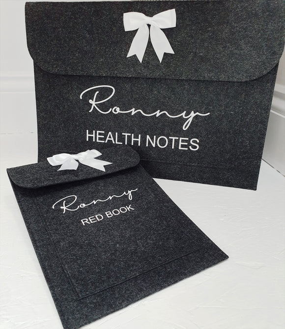 Personalised Baby Health Notes Documents Felt Folder ~ With or Without Bow ~ Great for Baby Shower or Newborn Gifts