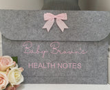 Personalised Baby Health Notes Documents Felt Folder ~ With or Without Bow ~ Great for Baby Shower or Newborn Gifts