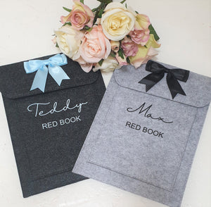 Personalised Baby Red Book holder Felt Folder ~ With or Without Bow ~ Great for Baby Shower or Newborn Gifts