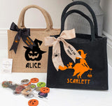 Personalised Halloween Party Bag ~ Trick or Treat Bag ~ Black or Natural with Bow ~ Name