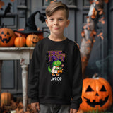 Personalised Spooky Saurus Happy Halloween Sweatshirt ~ Trick or Treat Dinosaur Design ~ Gift for Boys or Girls Kids