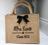 Personalised Mini Shimmer Jute Hessian Gift Bag ~ Teacher ~ End of Year Gift Bag