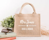 Personalised Mini Shimmer Jute Hessian Gift Bag ~ Teacher ~ End of Year Gift Bag