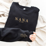 Personalised NANA/NANNY/GRANDMA ~ Est Year ~ Names on Sleeves