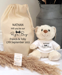 Personalised Teddy Bear and Cotton Gift Bag ~ Page Boy ~ Flower Girl ~ Wedding Gifts