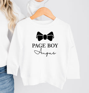Personalised Page Boy with Bow Tie Top ~ Wedding Top ~ Wedding Sweatshirt with Name