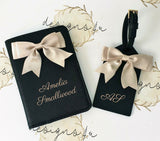Personalised Passport Holder and Luggage Tag Set with Bow and Name Initials