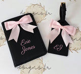 Personalised Passport Holder and Luggage Tag Set with Bow and Name Initials