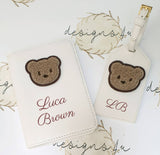 My First Passport ~ Personalised Passport Holder and Luggage Tag Set with Teddy Bear and Name Initials ~ My First Holiday