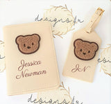 My First Passport ~ Personalised Passport Holder and Luggage Tag Set with Teddy Bear and Name Initials ~ My First Holiday